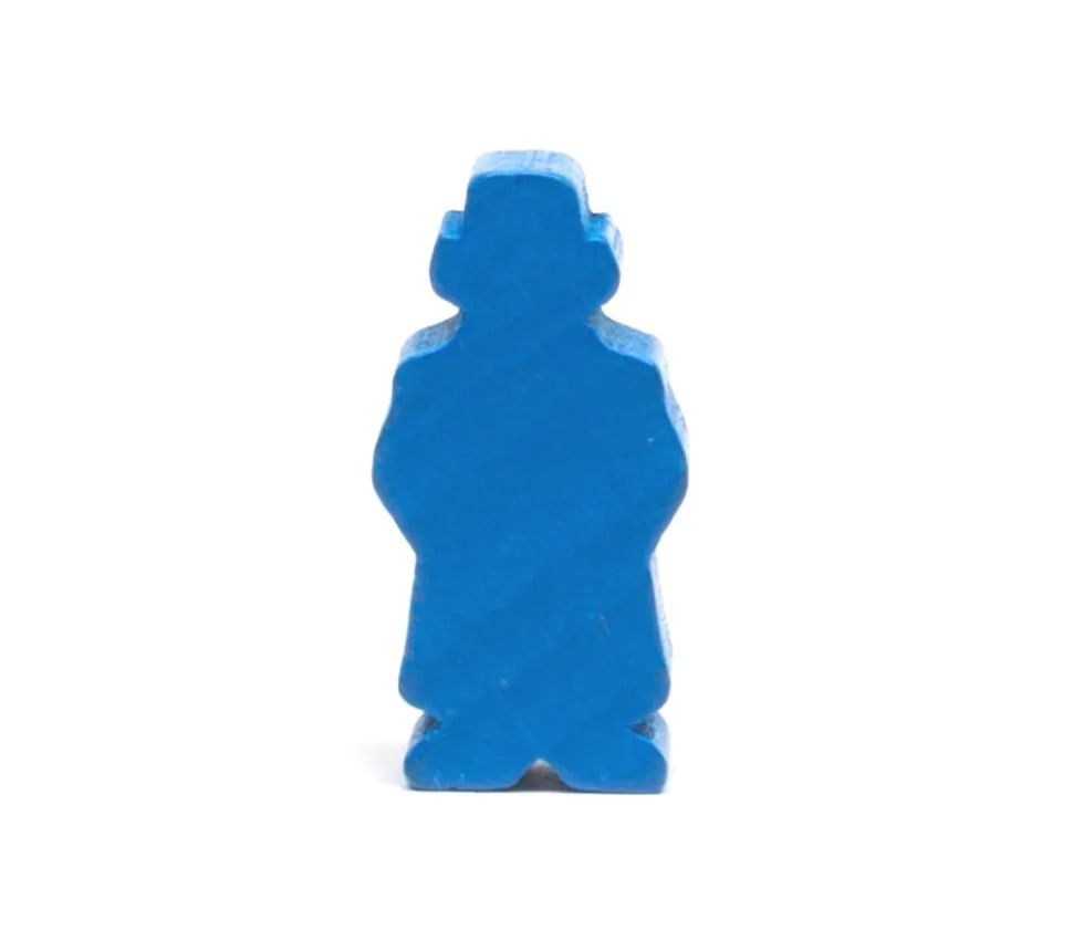 Pion Détective bleu 28 x 15 mm - homme chapeau et manteau
