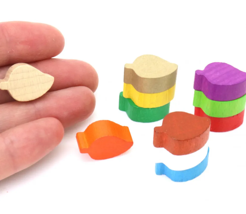 Pion mini Feuille en bois coloré 20 x 14 x 8 mm pour jeux