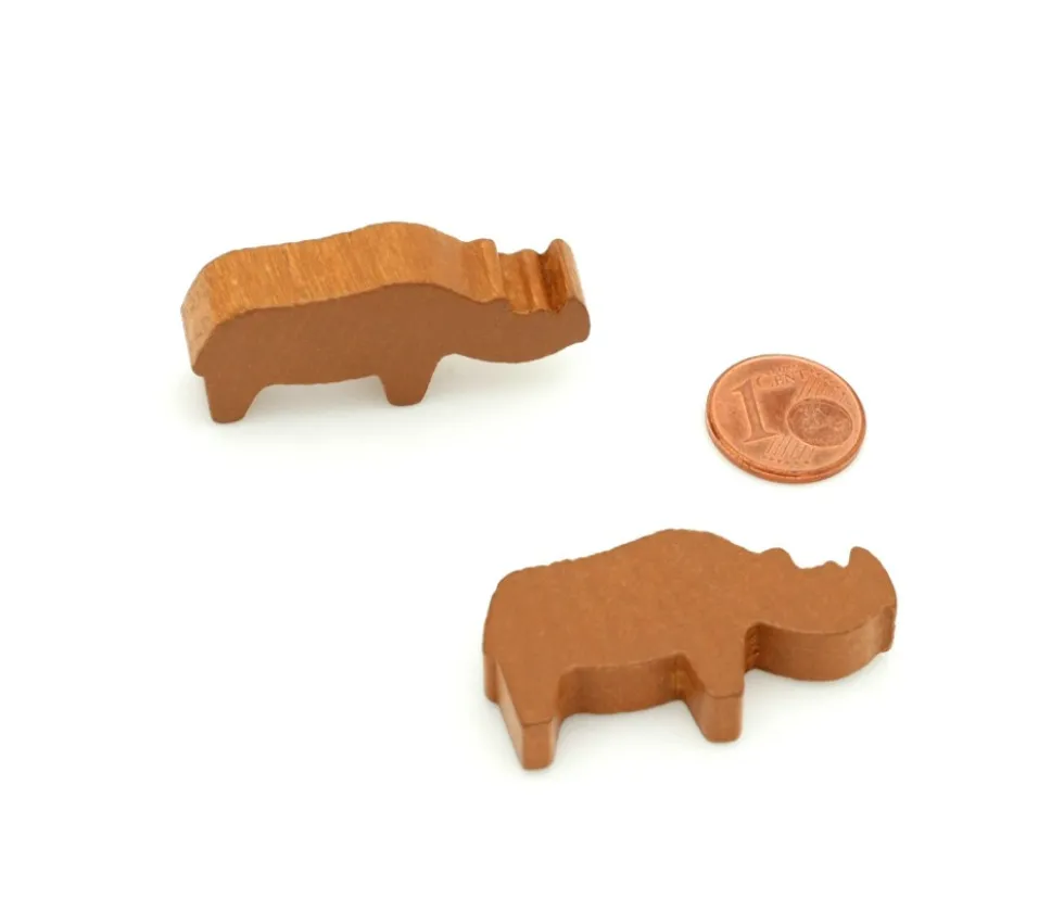 Pion rhinocéros marron clair en bois pour jeu 39 x 20 x 8 mm