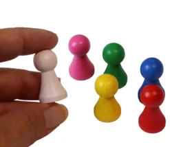 6 Pions bois 15 x 27 mm multicolores pour jeu - lot de 6 (rouge, vert, jaune, bleu, rose et blanc)