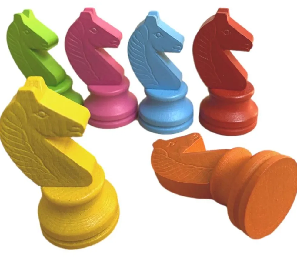 6 Pions chevaux en bois 5 cm multicolores