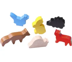 6 Pions en bois animaux multicolores pour jeux