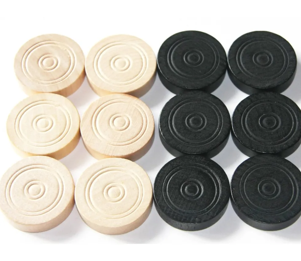 40 Pions en bois pour jeu de dames 32 mm moulurés dans coffret bois