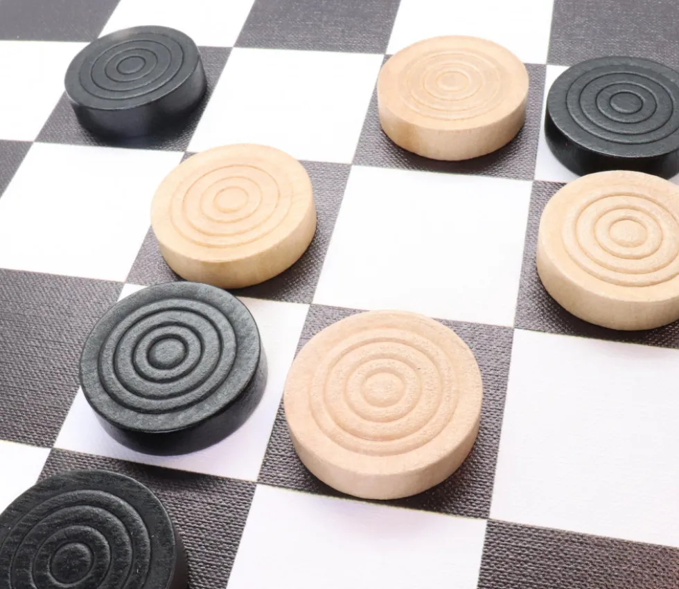 40 Pions en bois pour jeu de dames 3.5 cm moulurés dans coffret bois