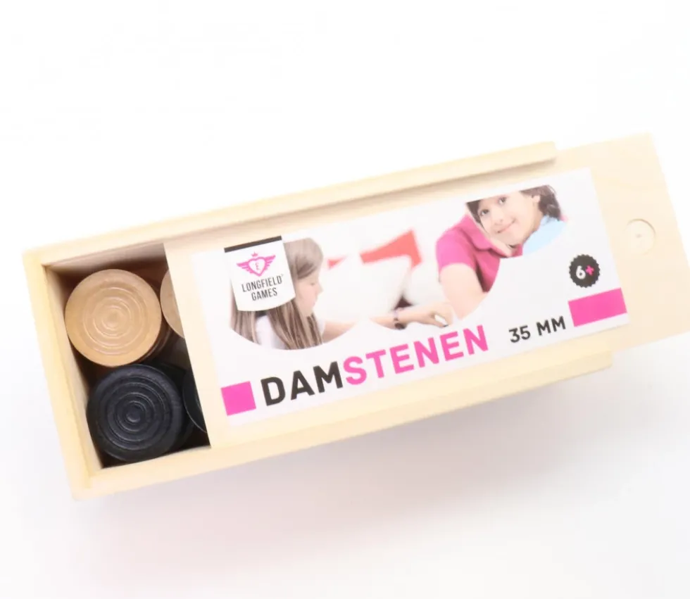 40 Pions en bois pour jeu de dames 3.5 cm moulurés dans coffret bois