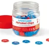 156 pions lettres alphabet - Ø 2 cm (aimantables) en minuscule
