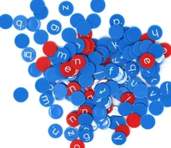 156 pions lettres alphabet - Ø 2 cm (aimantables) en minuscule