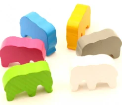 6 Pions éléphants colorés en bois 37 x 28 x 10 mm