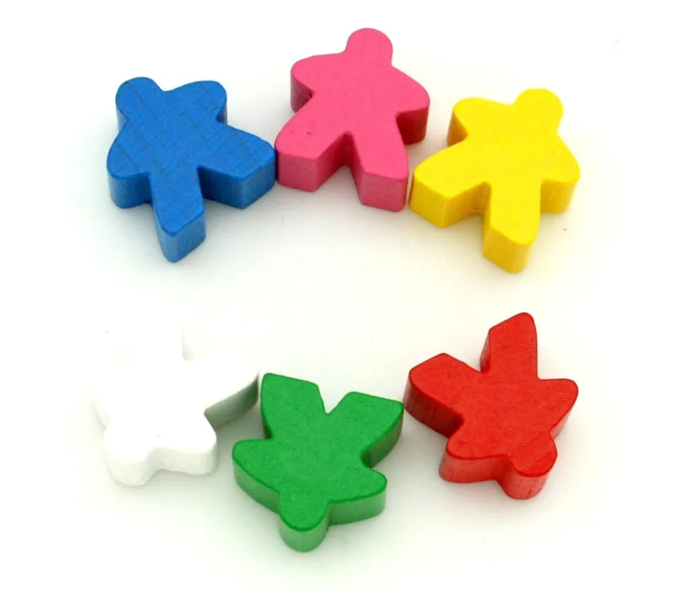 6 Pions meeples carcassone en bois multicolores 16x16x10 mm