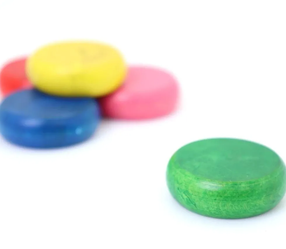 5 pions ronds épais en buis 3,2 cm- crokinoles colorés