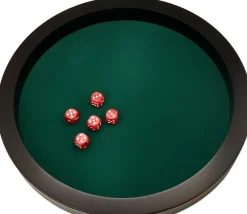 Piste de dés PRESTIGE 43 cm verte et noire tour cuir avec 5 dés de jeux