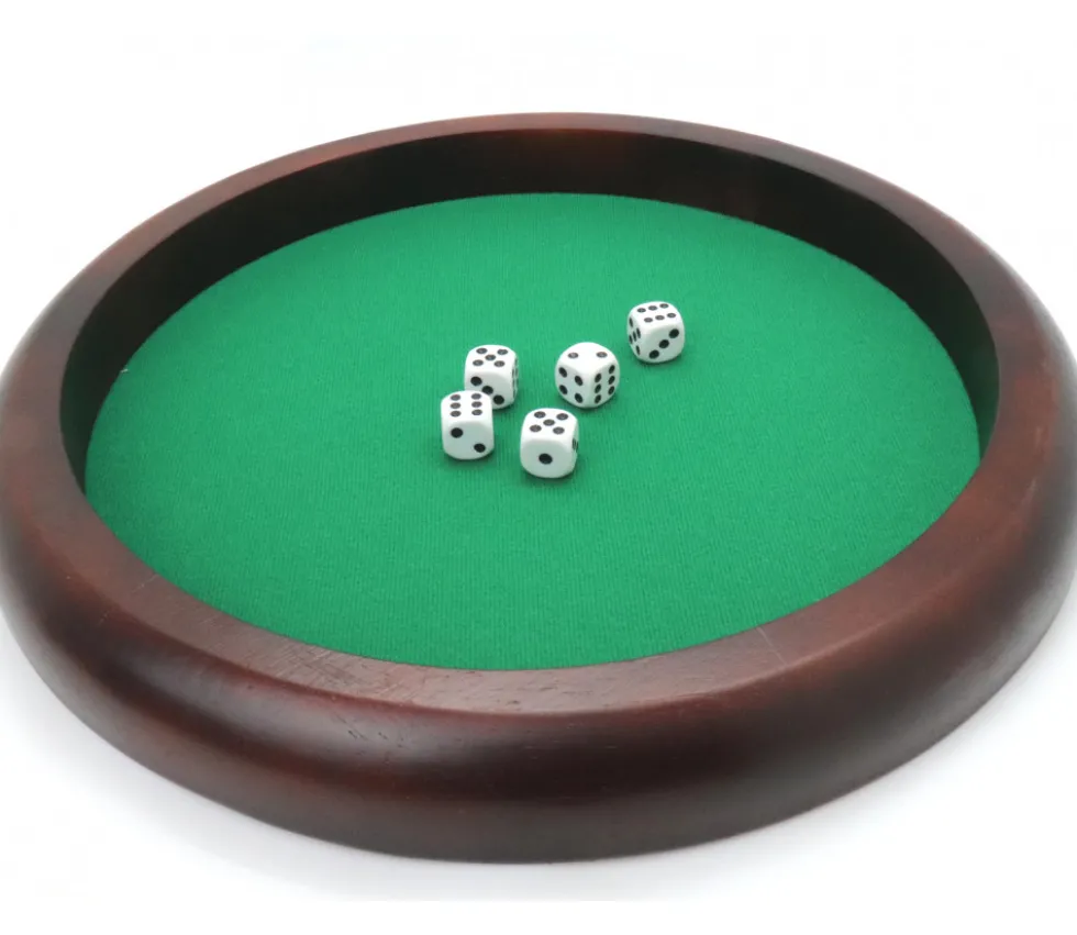 Piste dés bois marron 35 cm pour jeu avec 5 dés