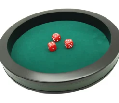 Piste dés 30 cm prestige verte tour cuir avec 3 dés