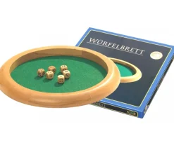 Piste dés en bois ronde de 30 cm avec 6 dés bois