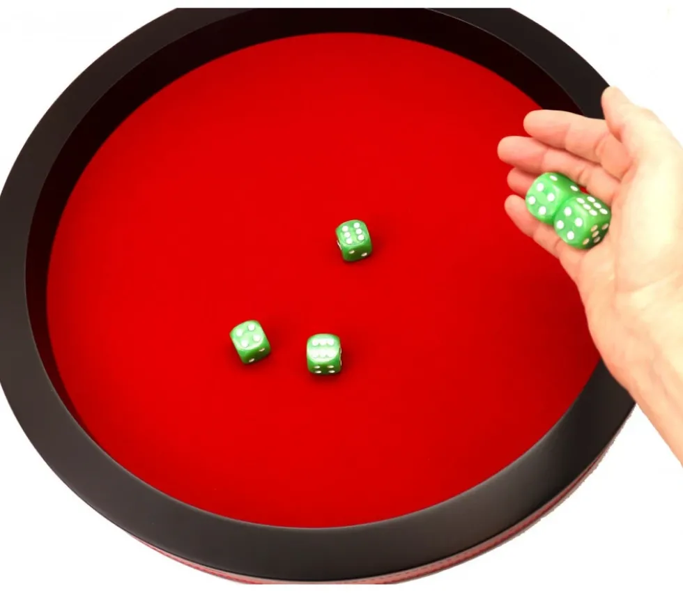Piste dés rouge et noire de 43 cm avec 5 dés