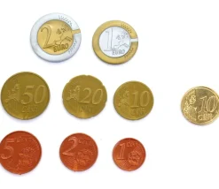 Plateau géant avec 290 pièces et billets euros factices de jeux
