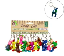 12 Porte-clés animaux bois colorés