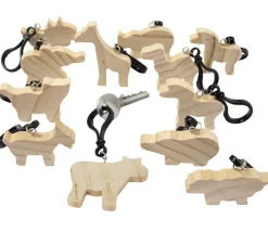 12 Porte clés animaux bois naturel à décorer