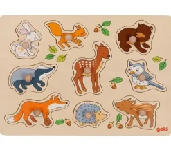 Puzzle bois Animaux de la Forêt 9 pièces à boutons à encastrer