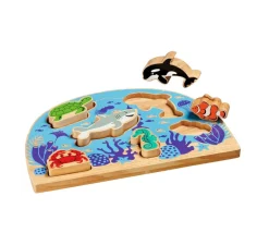 Puzzle bois Animaux de la mer : 6 pièces figurines de jeux - commerce équitable