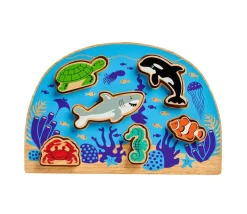 Puzzle bois Animaux de la mer : 6 pièces figurines de jeux - commerce équitable