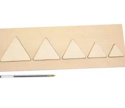 Puzzle bois naturel 5 triangles - plateau 33 x 21 cm