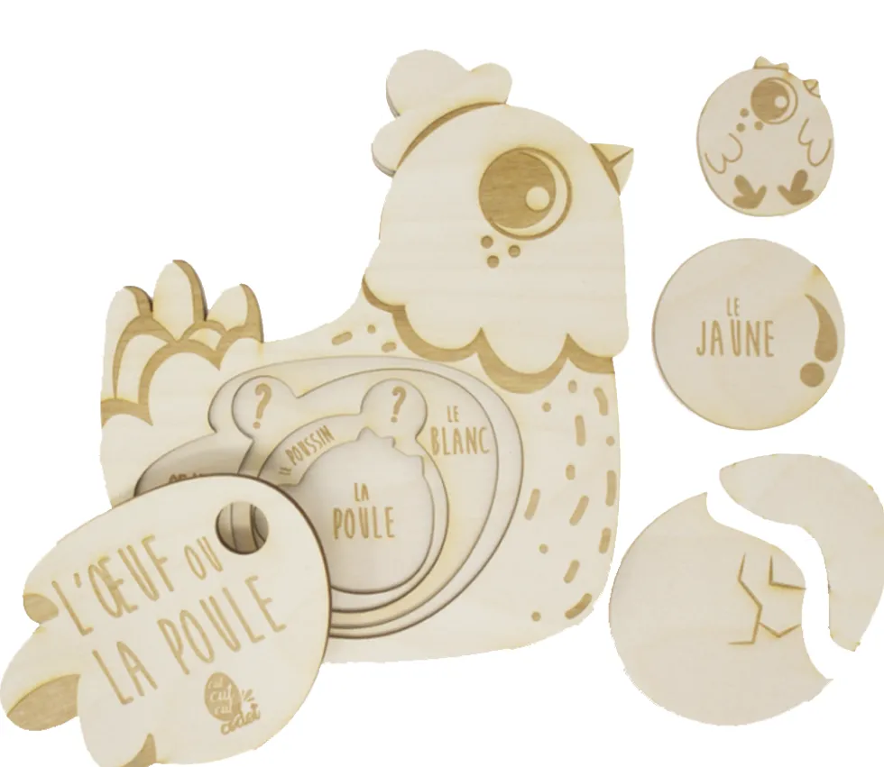 Puzzle 3D éducatif en bois - cycle de la poule