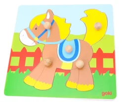 Puzzle en bois à encastrer - Poney avec 5 pièces à boutons