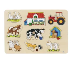 Puzzle en bois La Ferme 9 pièces à boutons à encastrer