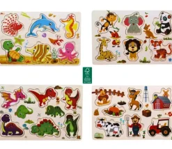 Puzzle en bois 6 à 7 pièces à encastrer monde marin