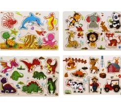 Puzzle en bois 6 à 7 pièces à encastrer animaux savane