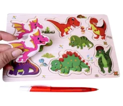 Puzzle en bois 6 à 7 pièces à encastrer dinosaures