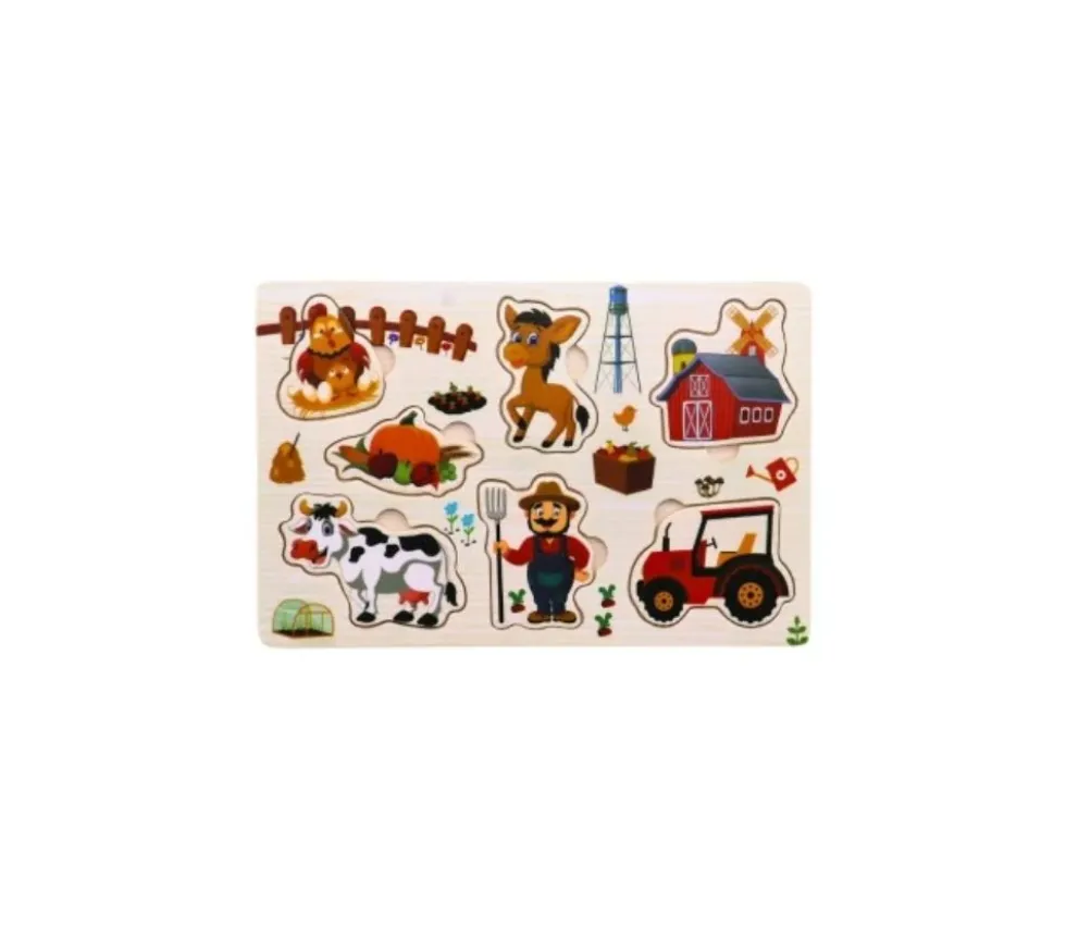Puzzle en bois 6 à 7 pièces à encastrer monde de la ferme