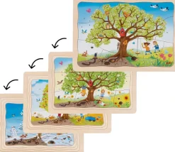 Puzzle les Saisons à 4 étages en bois : Le pommier