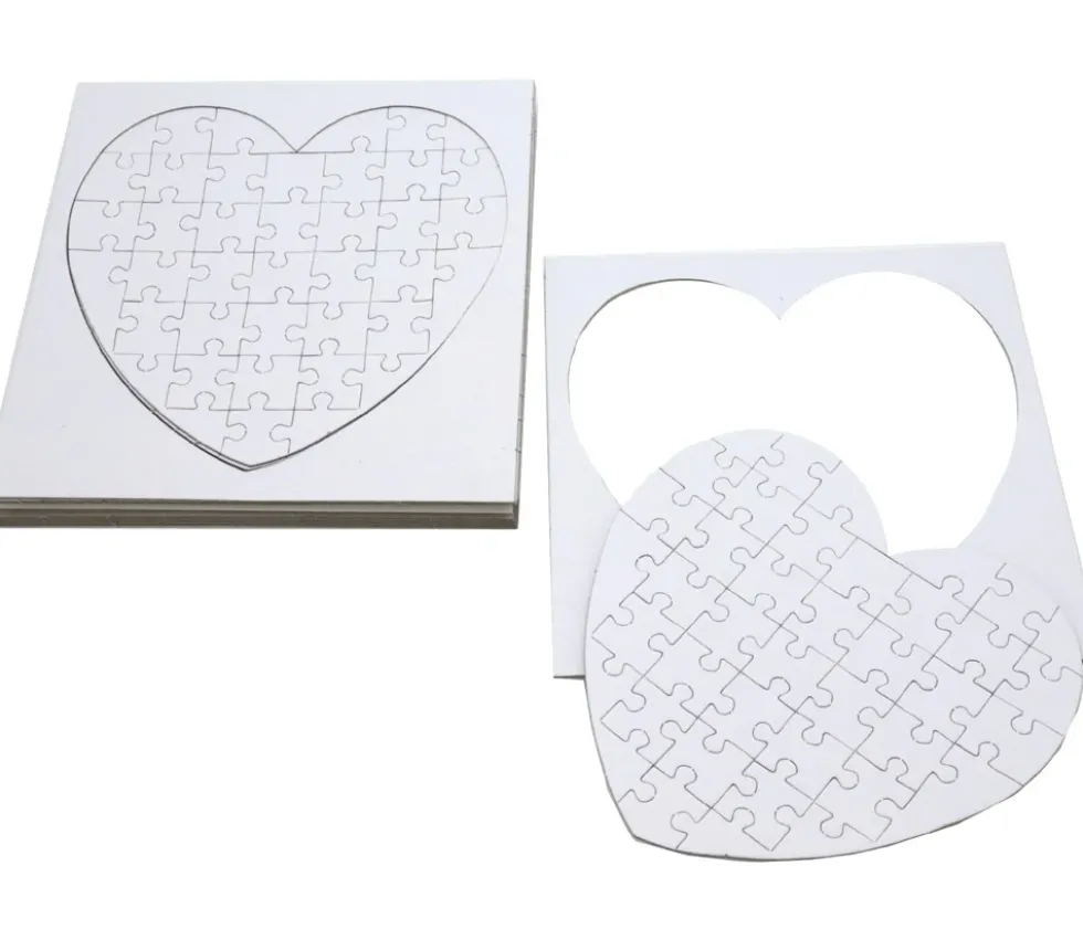 10 Puzzles cœur carton blanc 40 pièces à personnaliser 16 x 16 cm