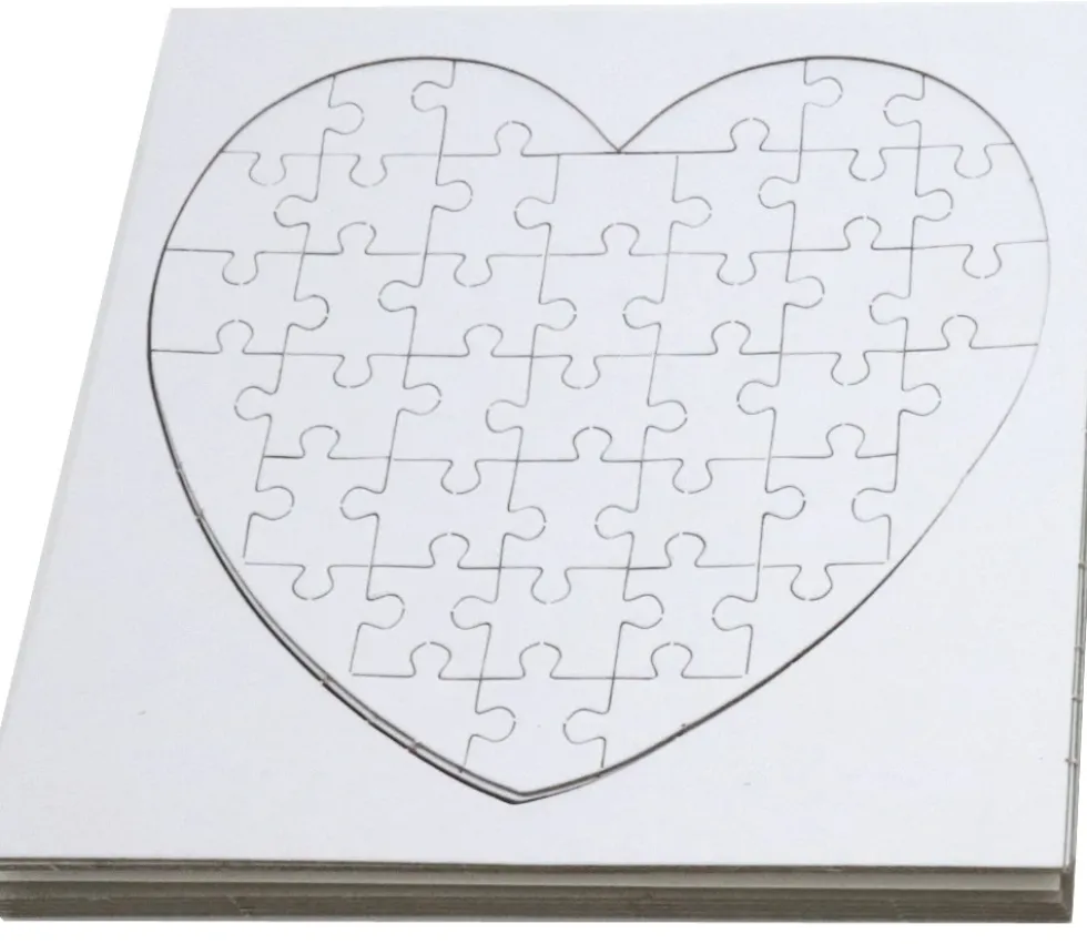 10 Puzzles cœur carton blanc 40 pièces à personnaliser 16 x 16 cm