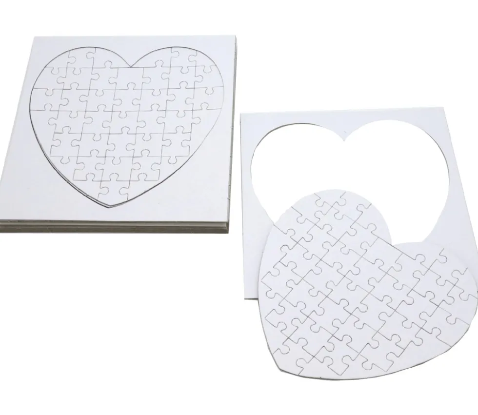 10 Puzzles cœur carton blanc 40 pièces à personnaliser 16 x 16 cm