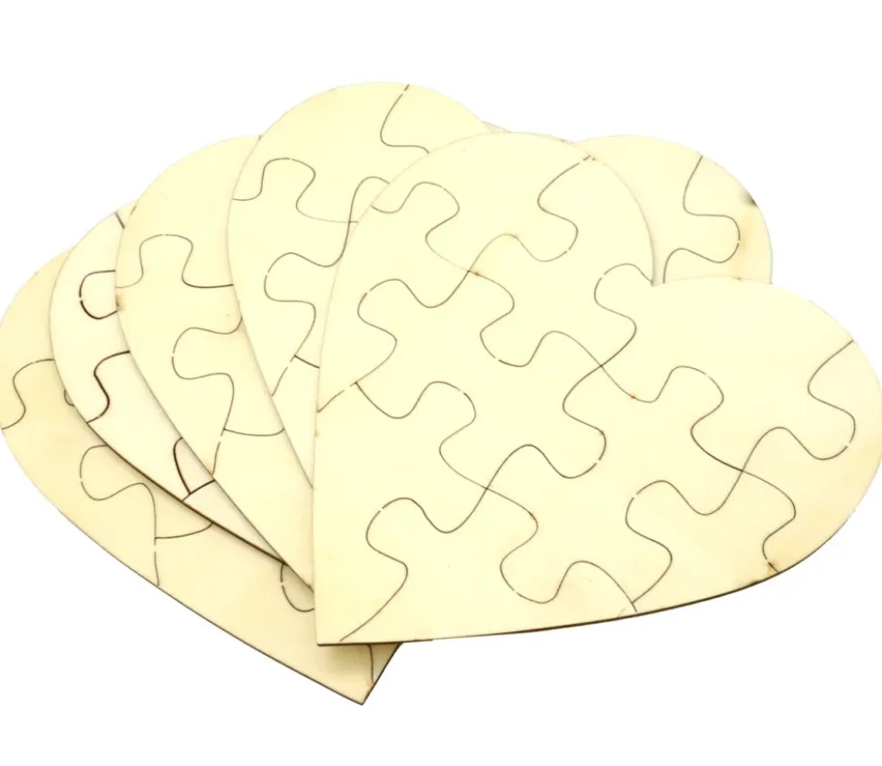 5 Puzzles cœur neutres bois 10 pièces à personnaliser 16 x 16 cm