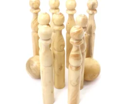 9 quilles bois verni 14 cm + boule - Fabrication française
