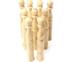 9 quilles bois verni 14 cm + boule - Fabrication française