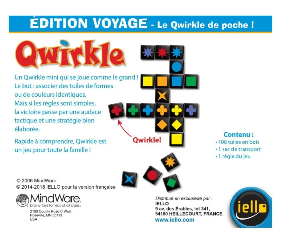 Qwirkle - jeu formes et couleurs édition voyage