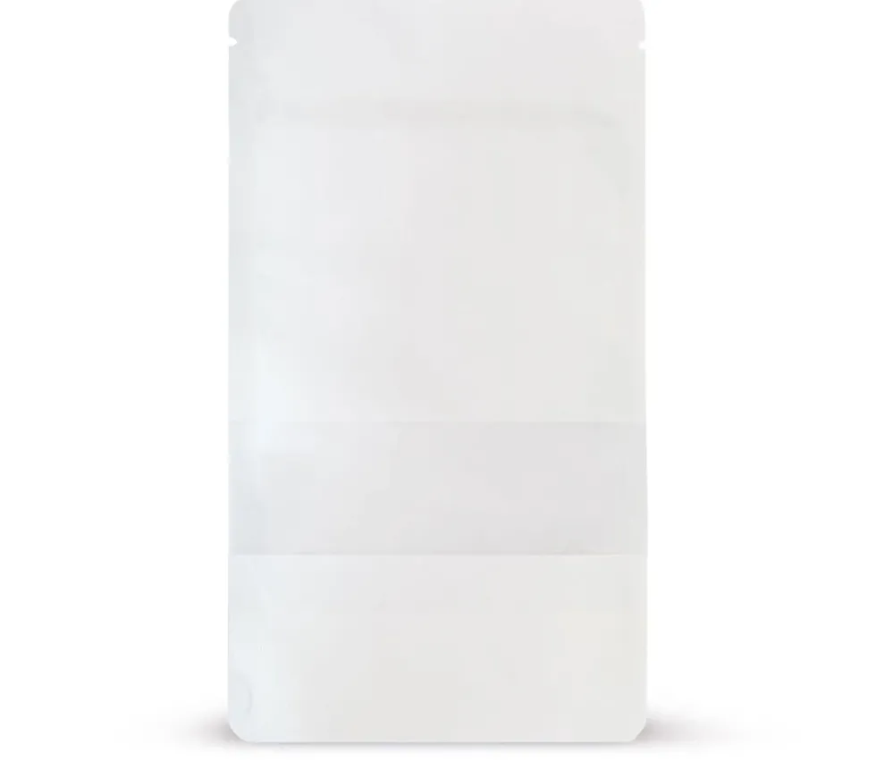 50 sachets kraft blanc zips 85 x 140 mm refermables avec fenêtre