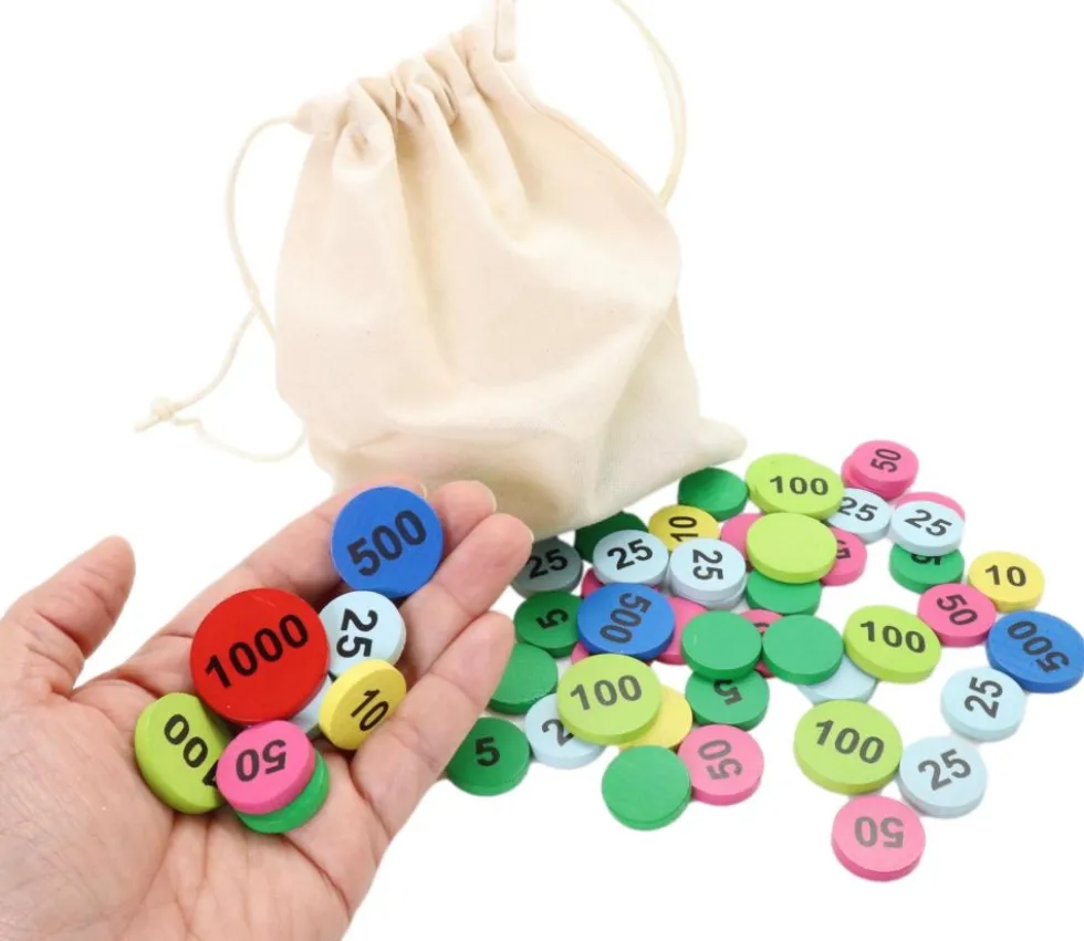 Sac 100 jetons bois de 5 à 1000 mise pour jeux belote/tarot