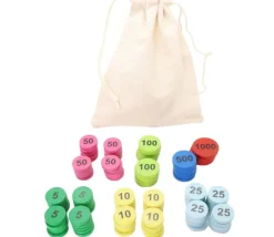 Sac 100 jetons bois de 5 à 1000 mise pour jeux belote/tarot