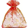 Sac organzine rouge et or 8 x 10 cm flocon