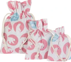 3 Sacs en coton décor ours polaire avec cordon