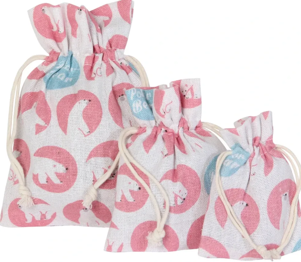 3 Sacs en coton décor ours polaire avec cordon