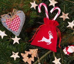 Sac velours rouge 10 x 13 cm cerf blanc - renne noël