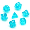 Set 7 dés aqua multifaces translucides turquoise