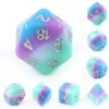 Set 7 dés multi-faces arc-en-ciel bleu violet vert